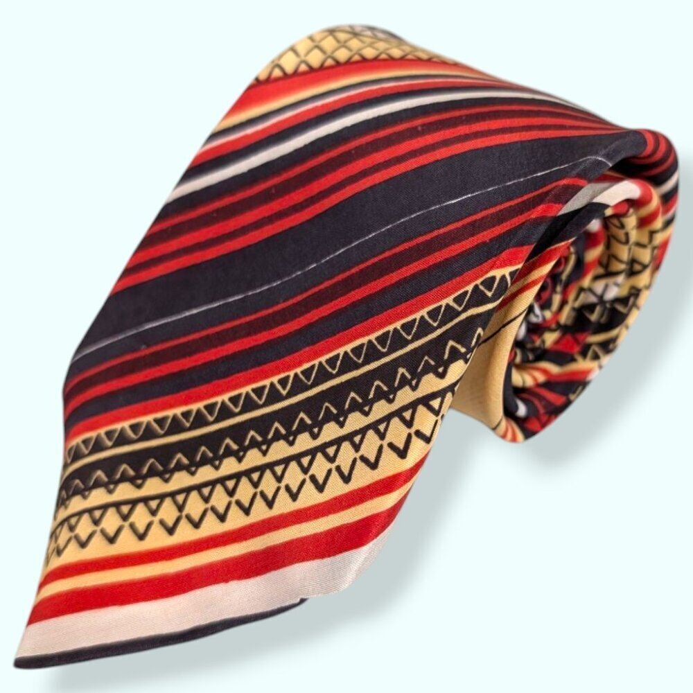 Vintage 100% Silk Red & Yellow Striped Tie